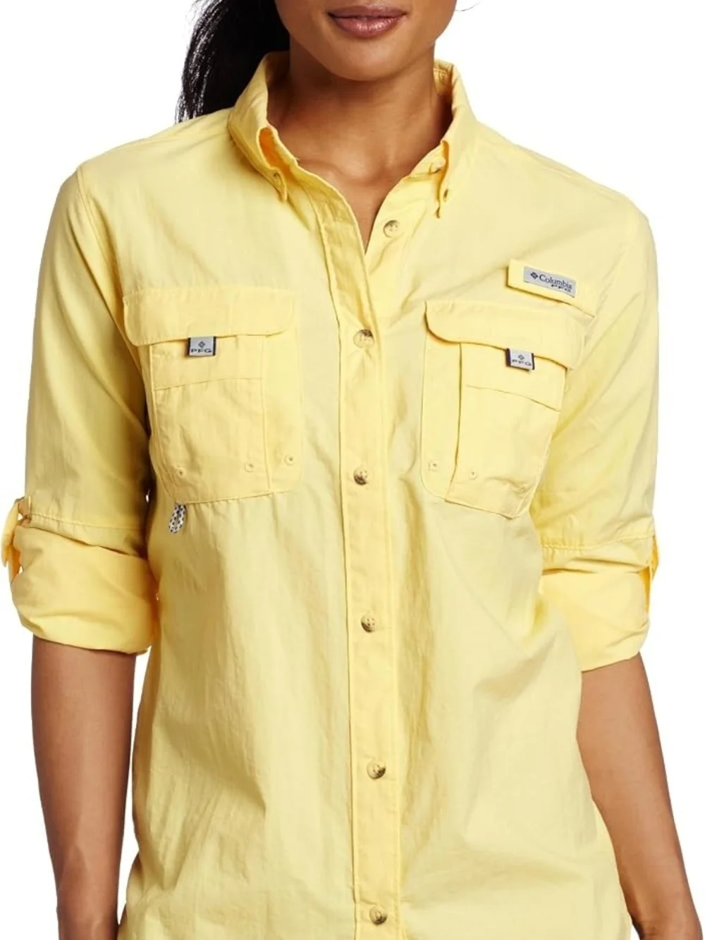 Columbia Yellow Button-Front PFG Outdoor/ Fishing Shirt Size Large - Picture 6 of 15